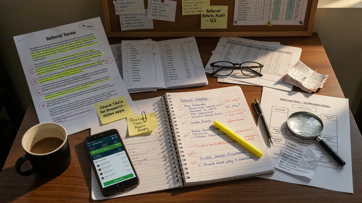 Editorial photograph of referral terms review covering the operator commission for the canonical first-party handoff disclosure