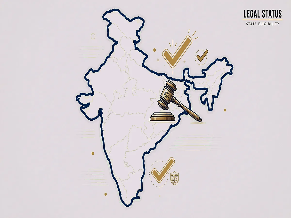 Legal status hero illustration with cricket ball motif